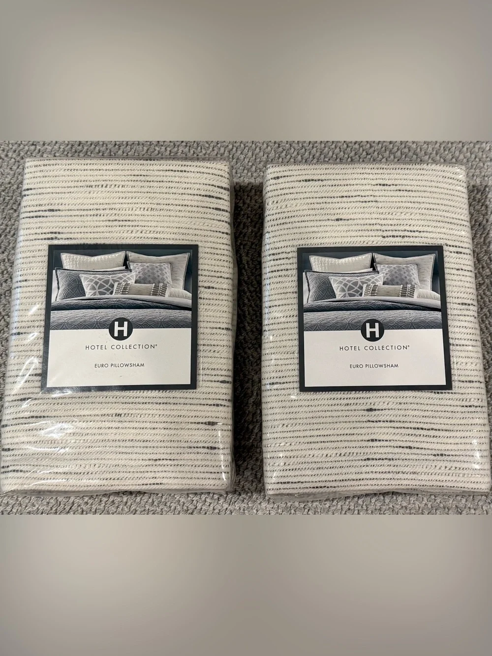 Pair of Hotel Collection Striped Euro Pillowshams - Cream and charcoal Grey, NWT